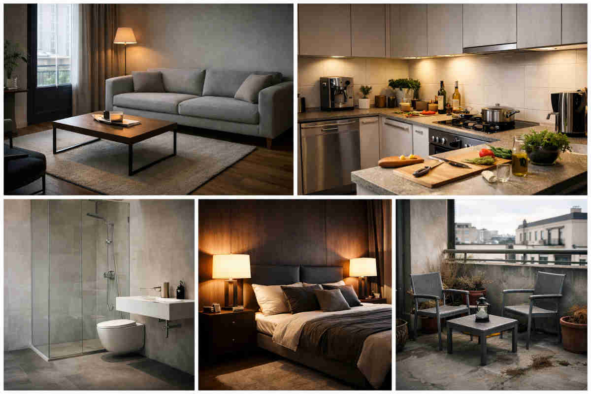 Collage di 5 stanze con errori di arredamento