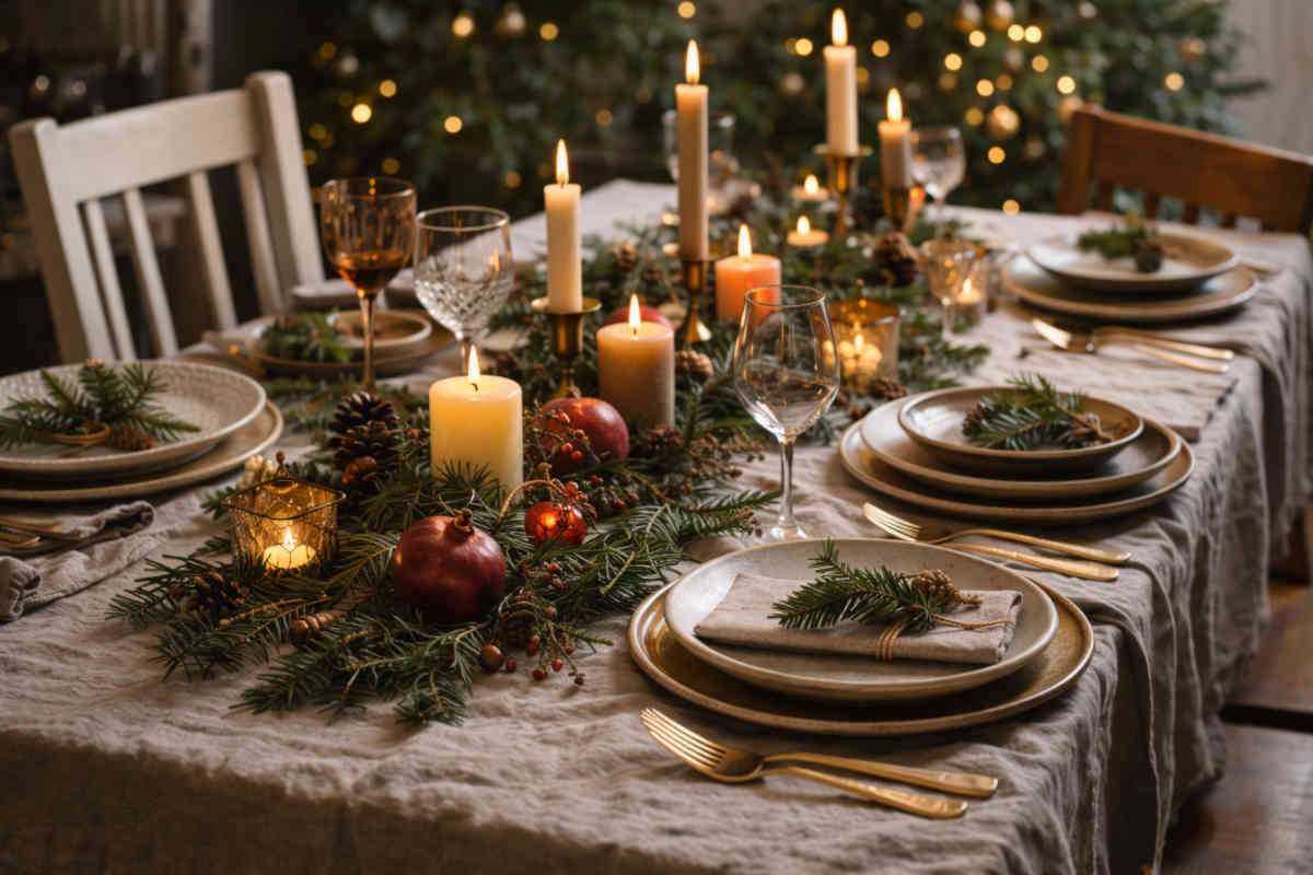 Tavola natalizia con mise en place elegante