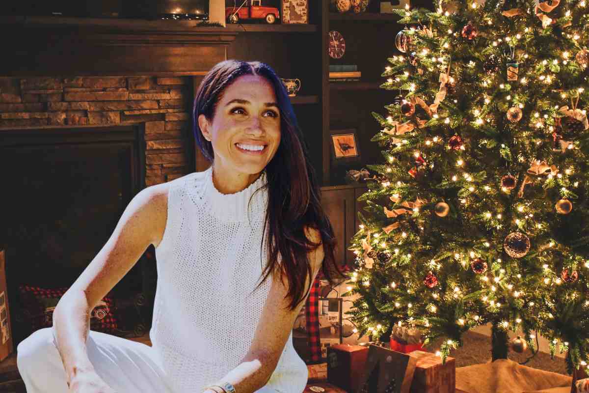 meghan markle con un albero dietro