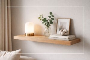 primo piano mensola sospesa con muro chiaro
