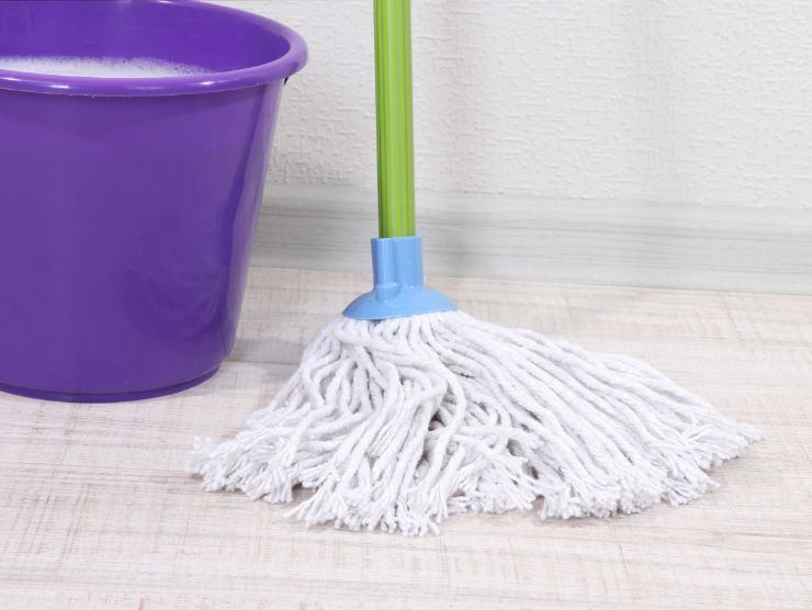 mocio e secchio per lavare il pavimento
