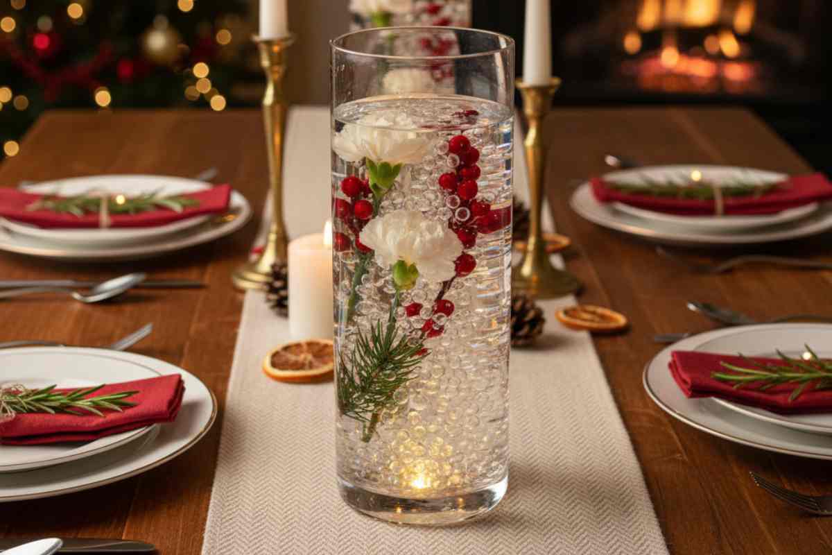 vaso trasparente co agrifoglio