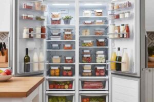 frigorifero aperto e super organizzato