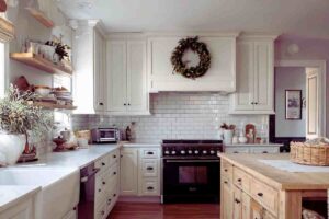 cucina chiara con ghirlanda