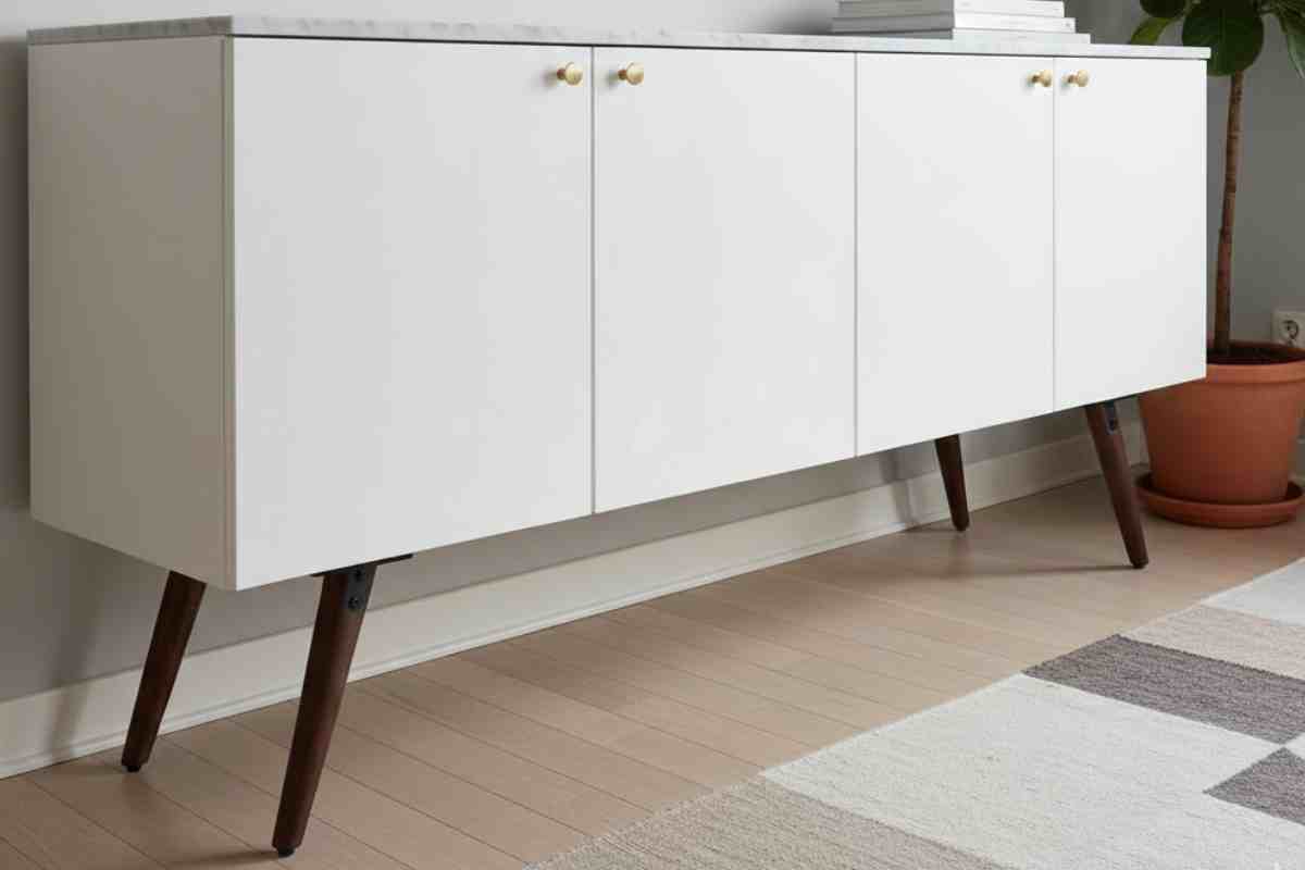 obile ikea con gambine in legno scuro particolari