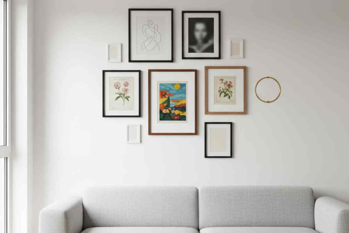 paperwall di dimensioni differenti e sfalzate sopra un divano