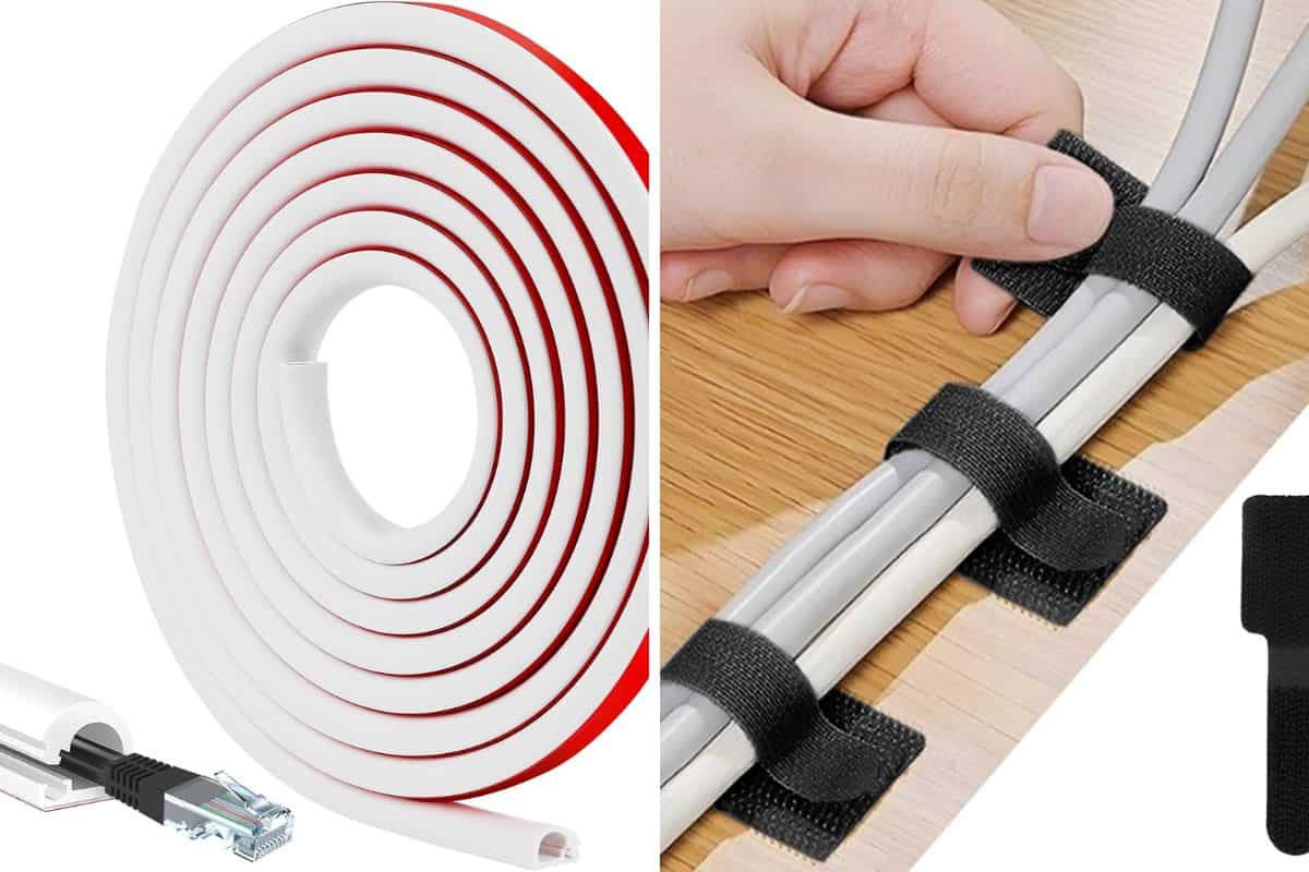 Primo piano canalina da muro e strisce in velcro