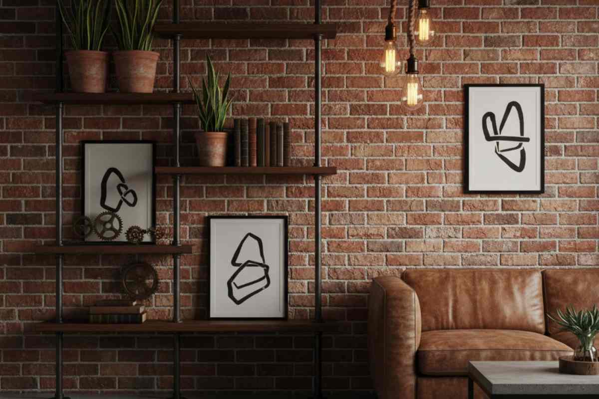 salotto arredato stile industrial