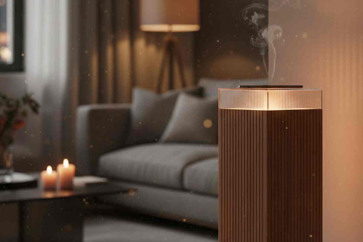 salotto elegante con un diffusore tecnologico