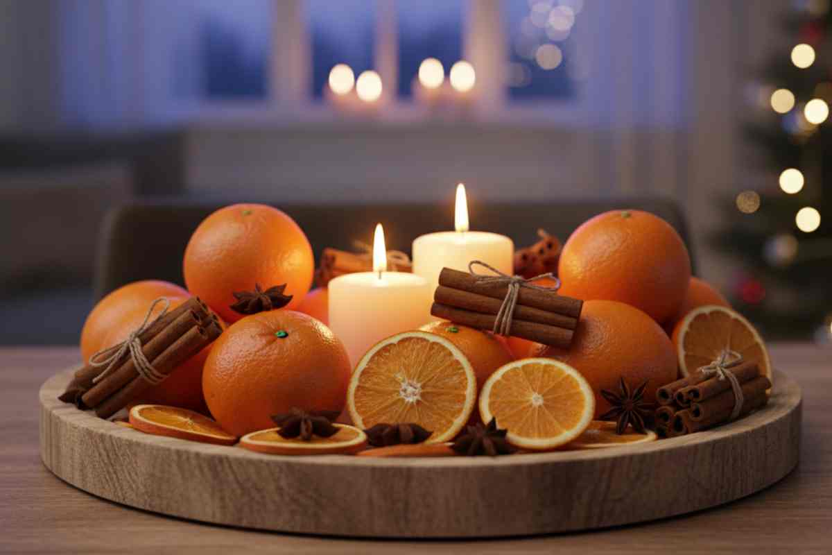 vassoiodi agrumi come centrotavola e cannella