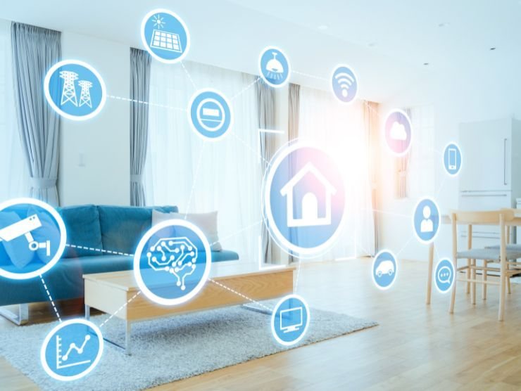 interno casa con icone tecnologia