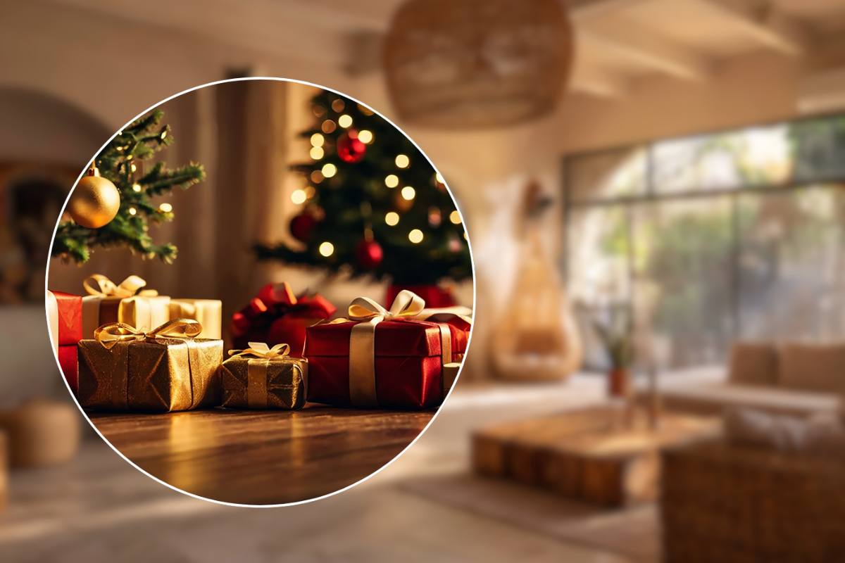 casa illuminata dal sole e in evidenza dei regali natale