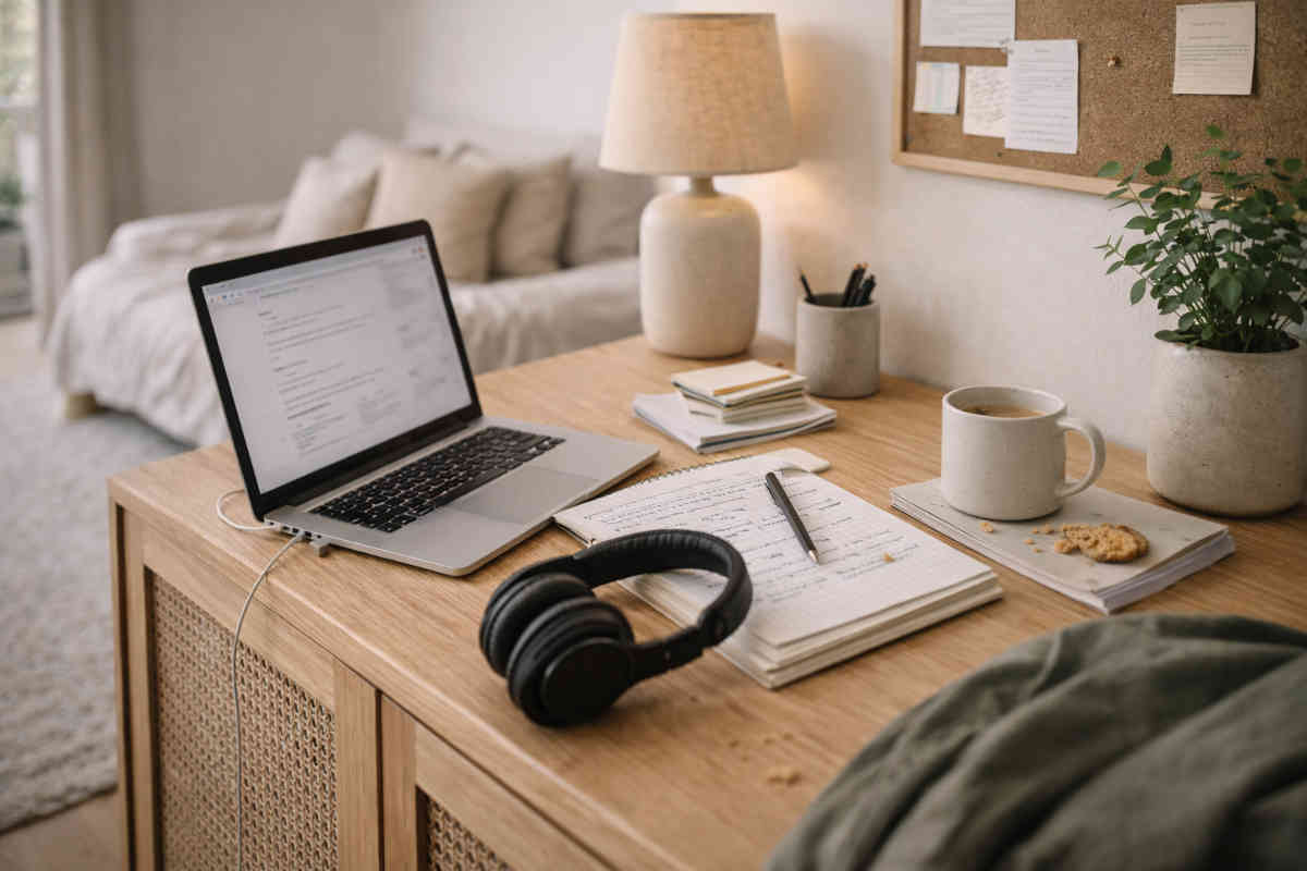 Primo piano su una consolle all'ingresso di casa con cianfrusaglie appoggiate sopra
