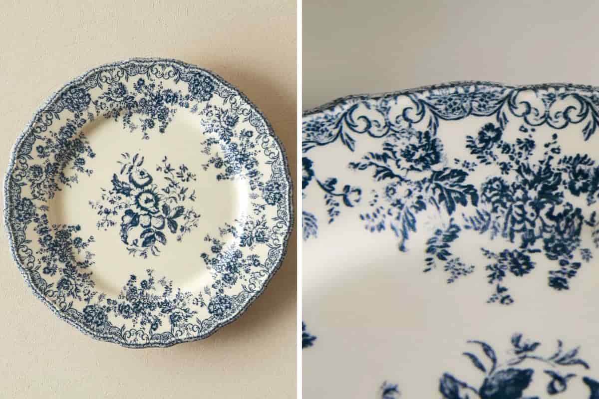 piatto maiolica con decorazioni blu