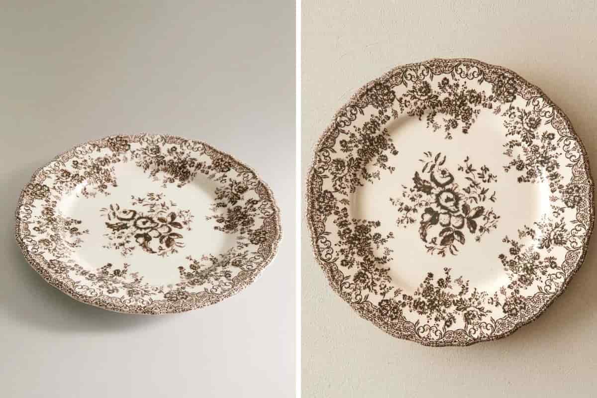 piatto maiolica con decorazioni marrone