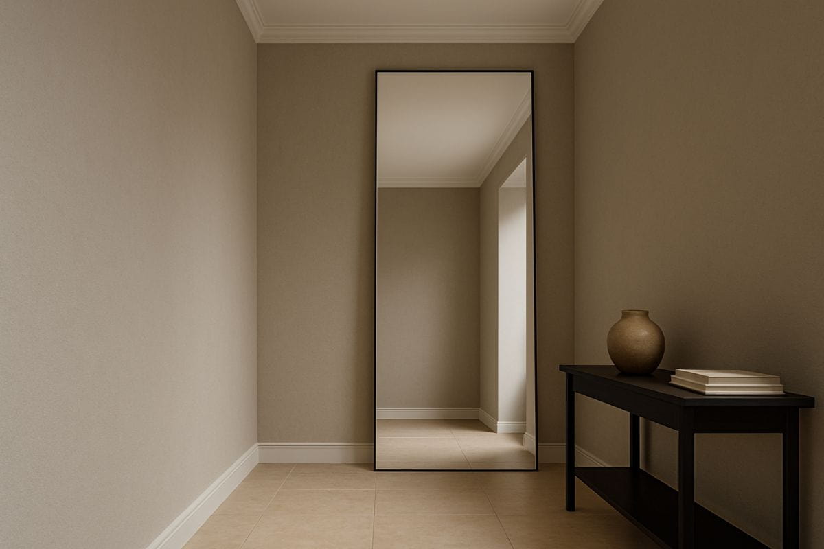 Ingresso con specchio verticale poggiato alla parete