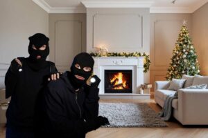 ladri e casa addobbata per natale