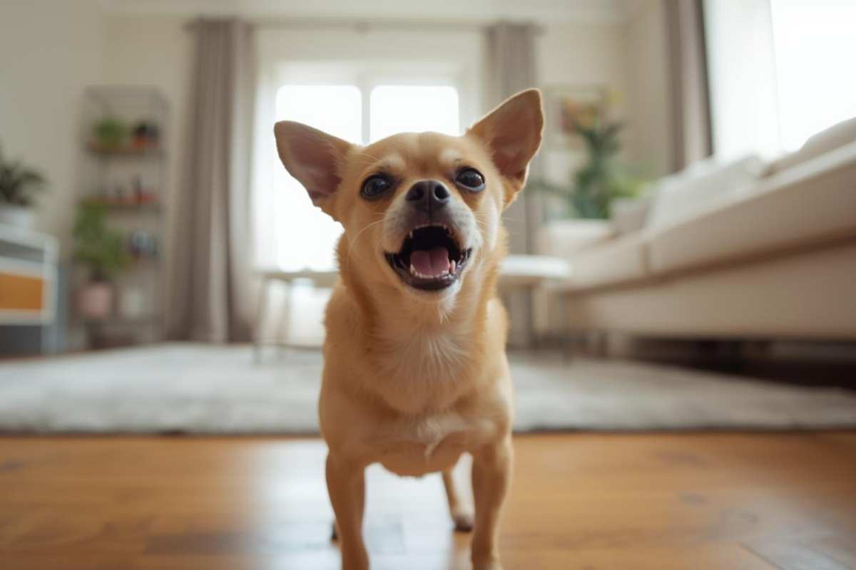 Chihuahua da solo che abbaia in casa 