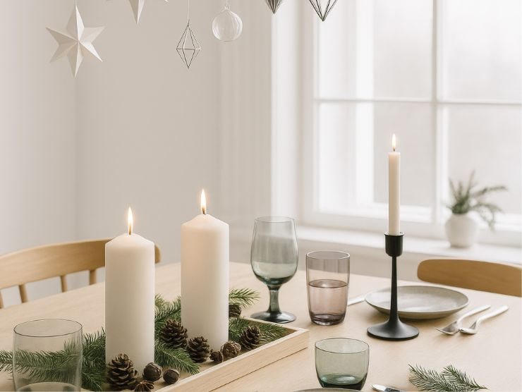 tavola addobbata per natale in stile scandinavo