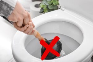 persona che prova a sturare un wc intasato con uno sturalavandini