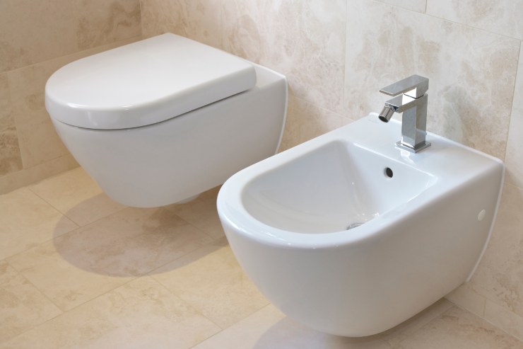 Una foto di un water chiuso e di un bidet