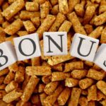 Uno sfondo di pellet ed in primo piano dei dadi che compongono la scritta "Bonus"