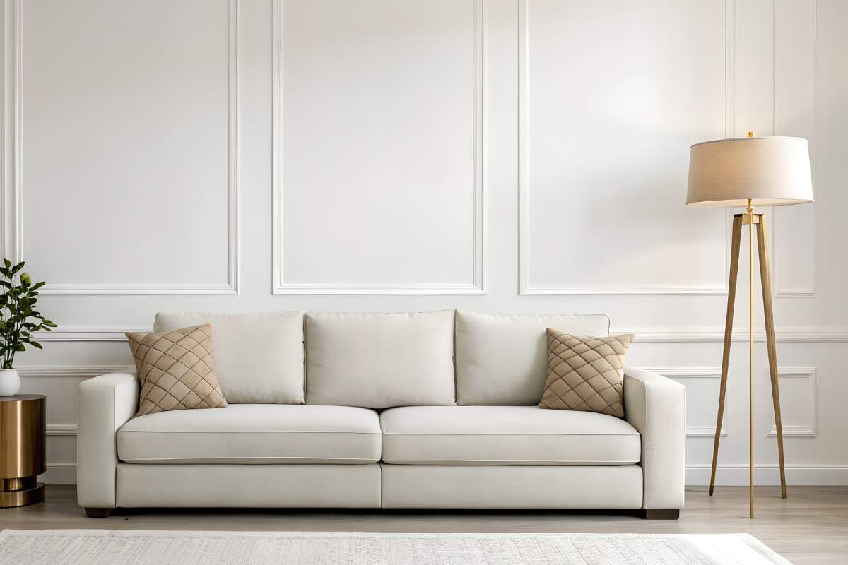 salotto con divano e lampada chiare