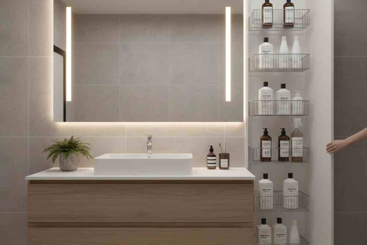 bagno moderno con contenitore a lato