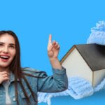 donna che indica casa con sciarpa e soldi