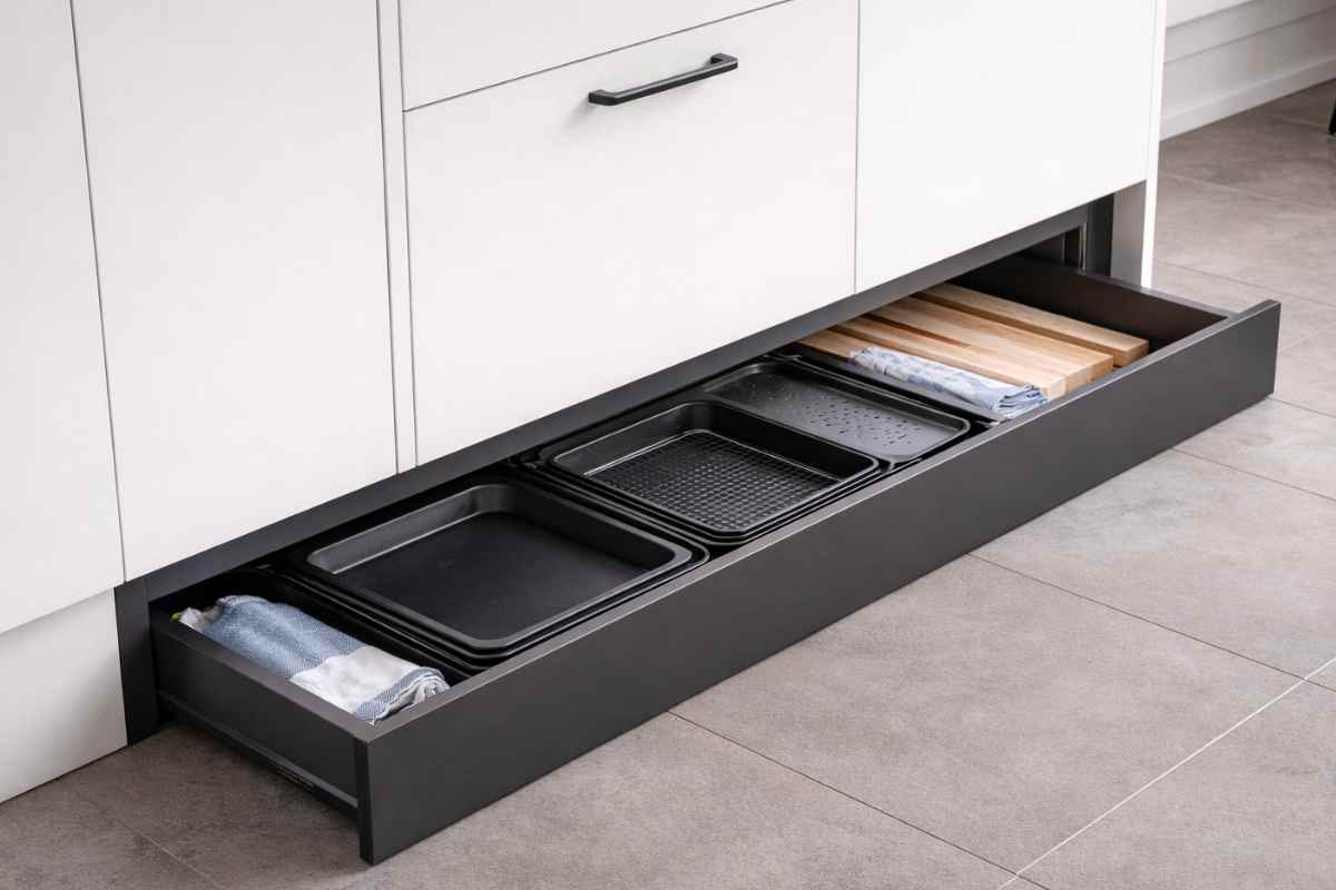 cassetto della cucina nascosto nello zoccolo