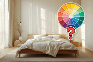 camera da letto moderna con palette di vari colori e punto interrogativo