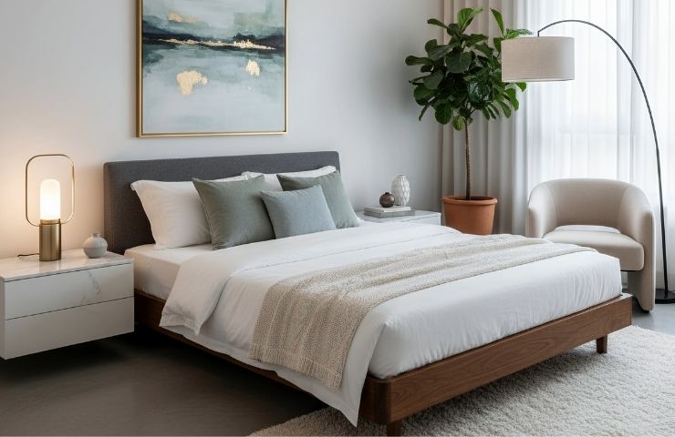 letto contenitore preparato con cuscini e coperte 