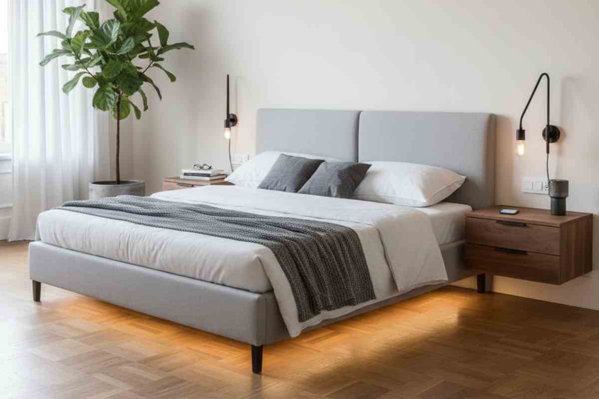 camera da letto con comodini sospesi