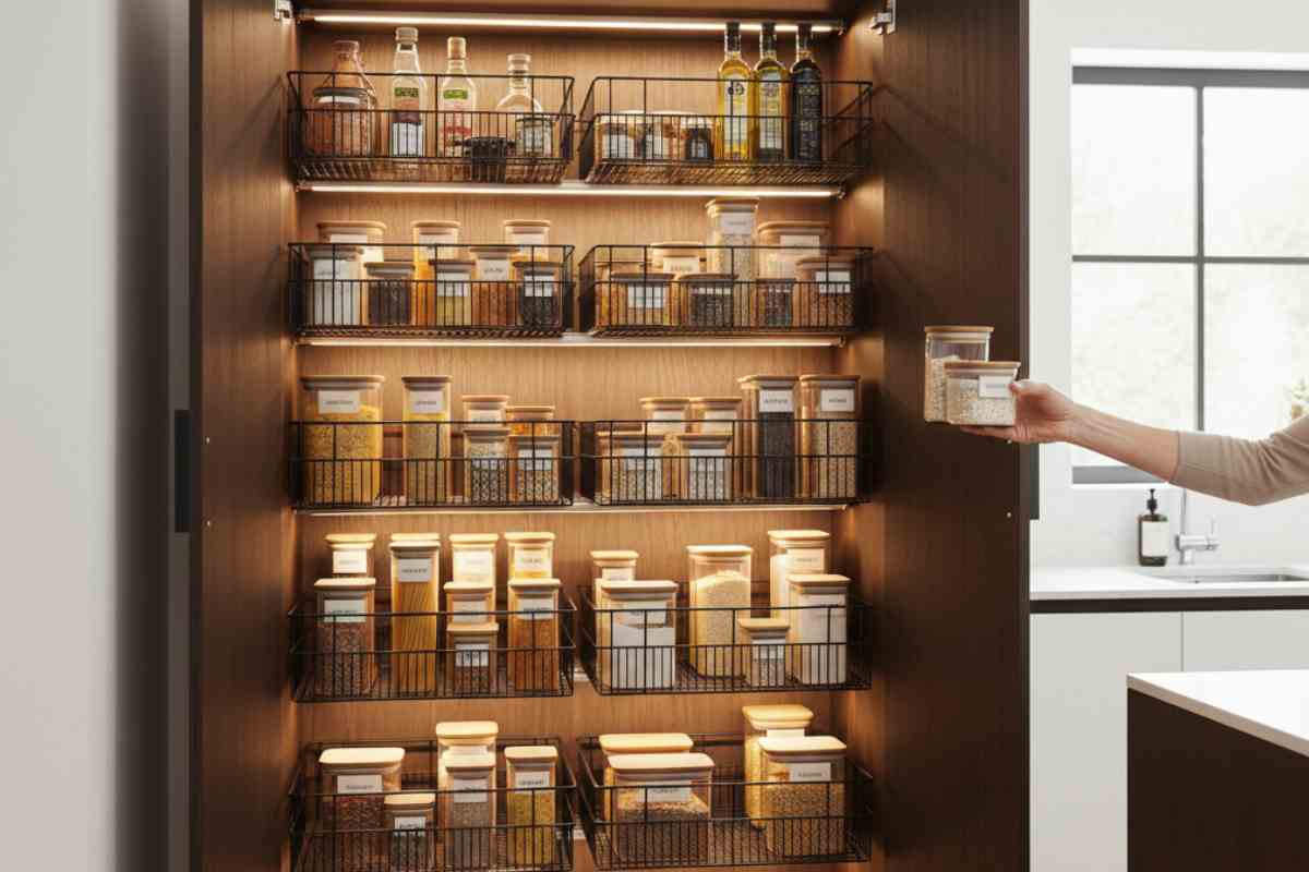 dispensa molto grande con luci led e carrello estraibili