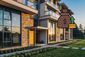 Un condominio ed una grafica in alto a destra di un sacco di soldi