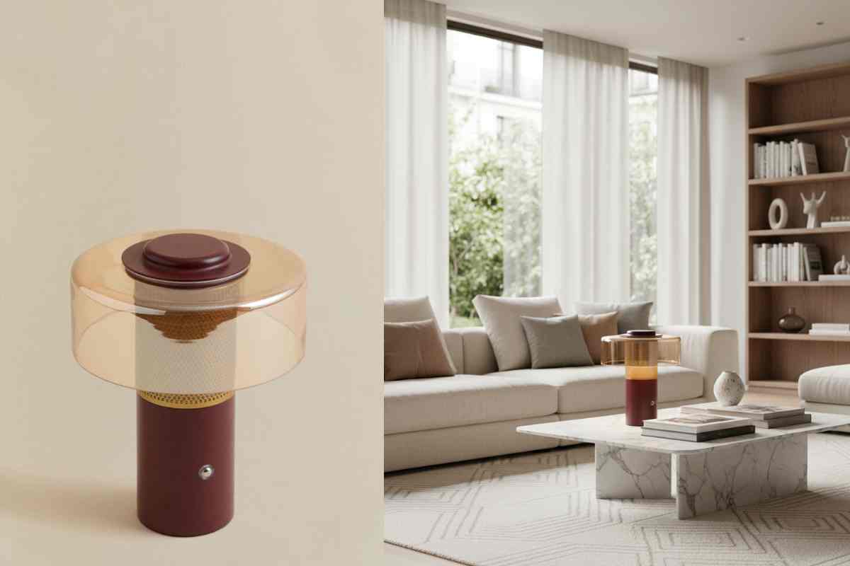 lampada da tavolo annni 70 e lampada da tavolo inserita in un contesto salotto