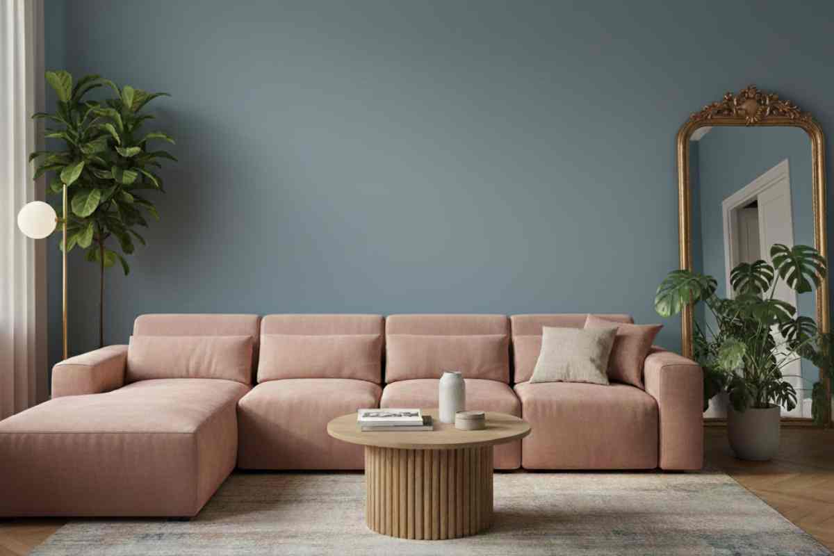 salotto con pareti blu polveroso