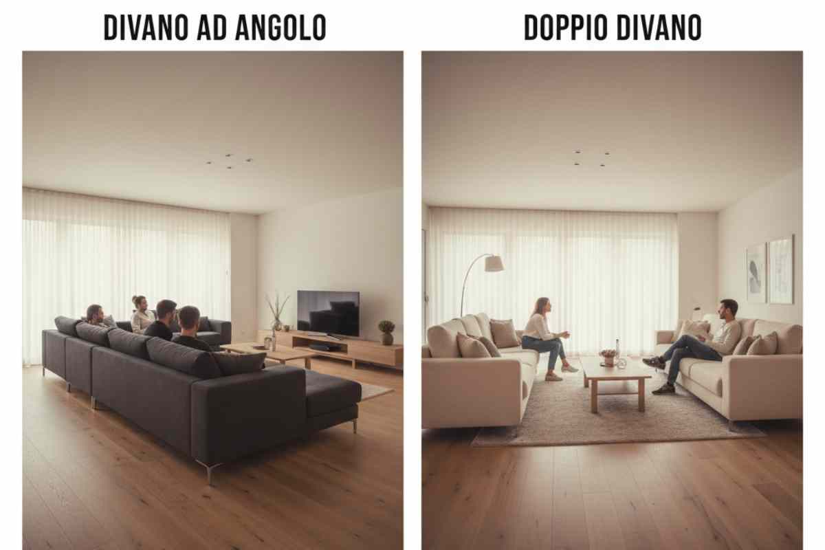 prima e dopo del salotto con divano ad angolo 