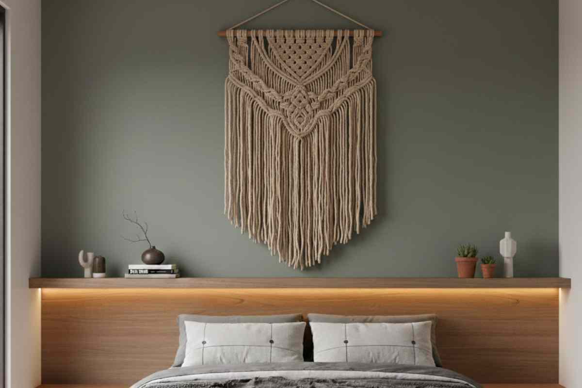 letto con parete con tessuto