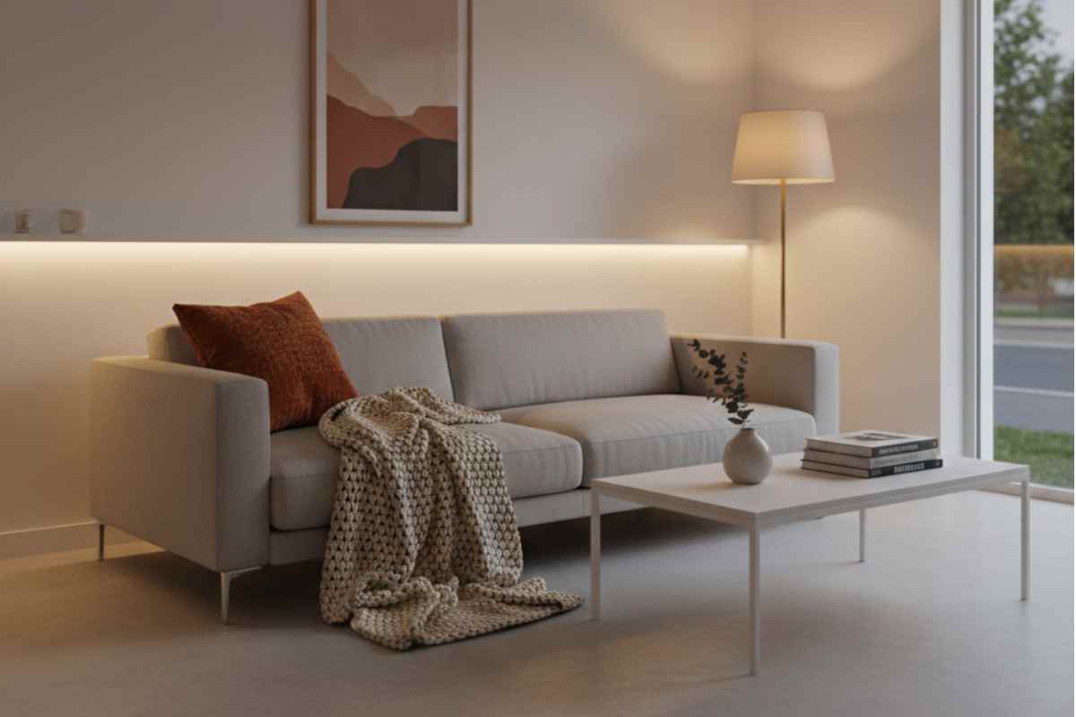 salotto minimal ma accogliente