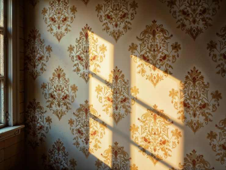 parete con carta da parati damascata