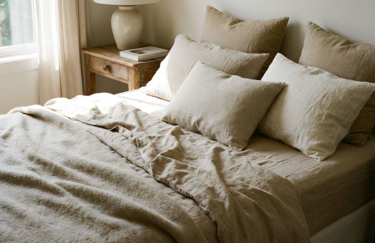 letto con coperte e cuscini disordinati