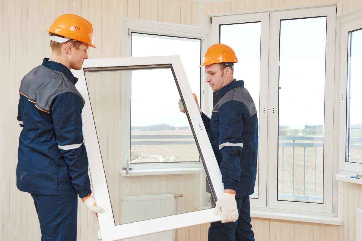 persone con finestra n mano che la stanno cambiando 