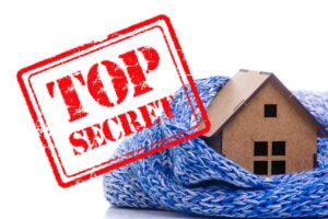 casa con sciarpa blu e scritta top secret