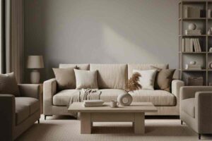 salotto tono su tono chiaro e freddo