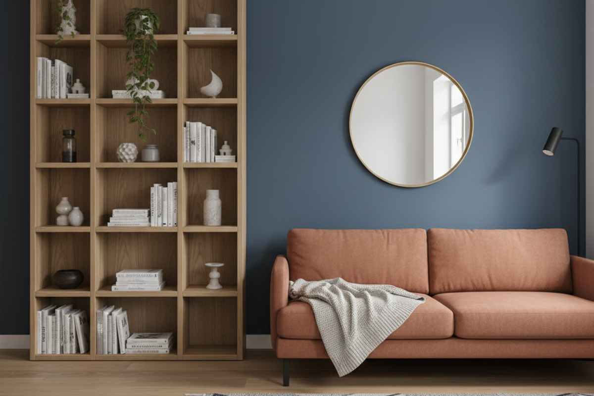 salotto parete polverosa blu