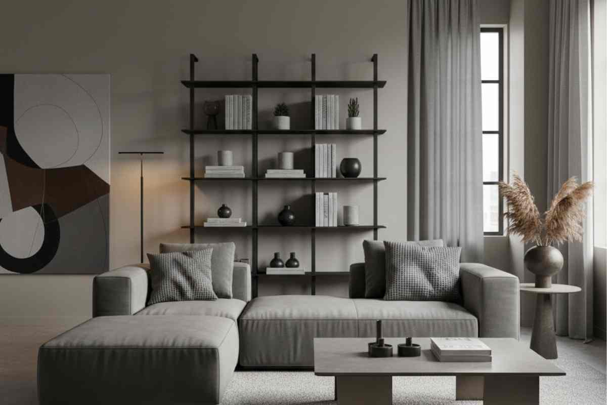 Salotto moderno sui toni chiari e metallo