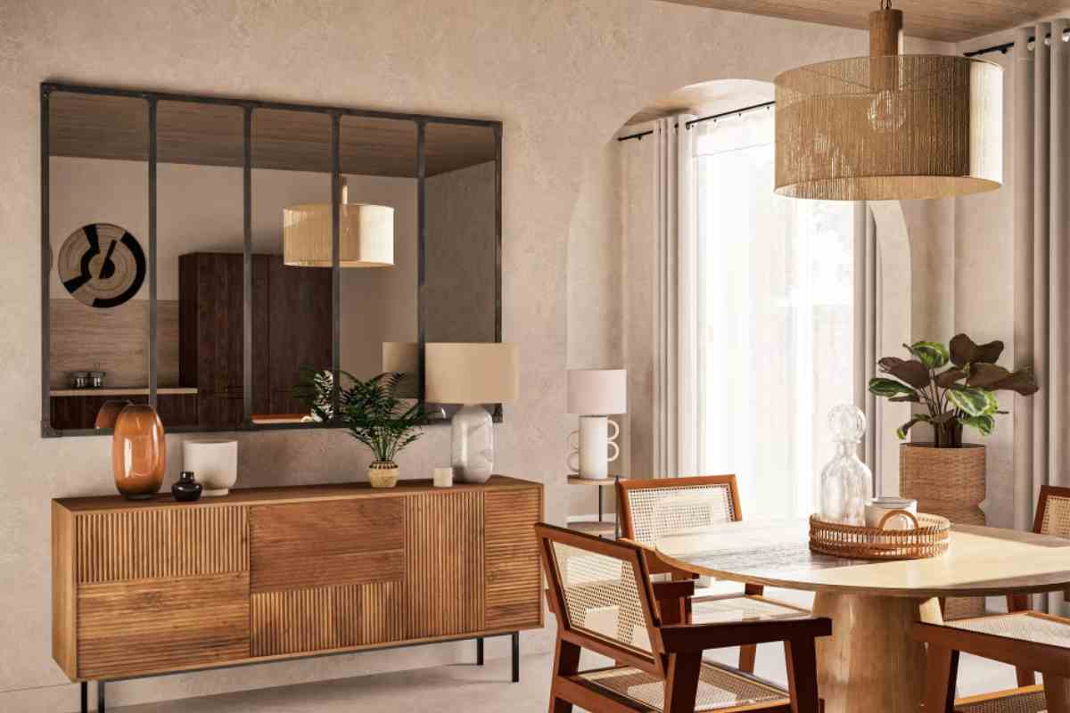 specchio maisons du monde inserito in un salotto stile industrial moderno