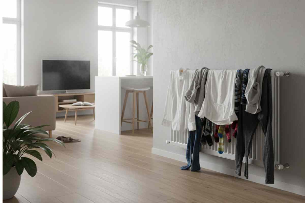panni stesi su un termosifone