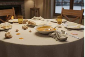 tovaglia macchiata di zuppa